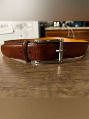 Magnanni Brown Leather Belt with Silver Buckle